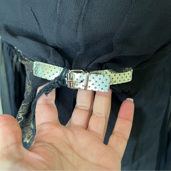 Miss Sixty 100% Silk Black Empire Waist Gold Buckle Puffy Sleeve Blouse NWT - Picture 9 of 14